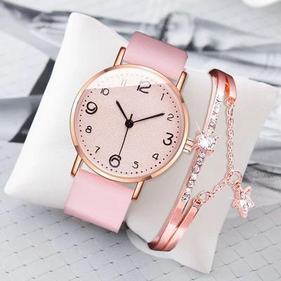 Luxury Women Bracelet Watches Set Ladies Simple Rhinestone Bracelet Watch Fashion Elegant Leather Strap Quartz Wristwatch Birthday Gift for Women