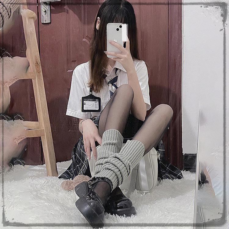 Women's Korean Style Knit Wool Leg Warmers - White Calf Socks for Autumn & Winter