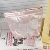 Cute Pink Bow Makeup Bag Pearl Zipper Handbag Toiletry Storage Pouch Bow Embroidery Cosmetic Bag Travel