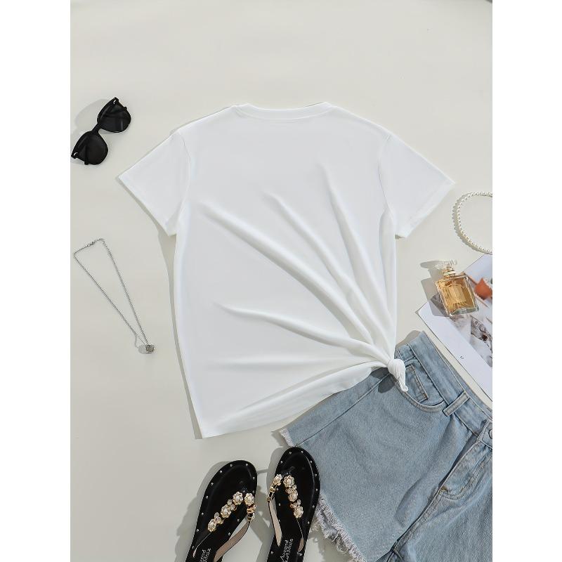 Europäische Größe Exquisites Rosenmuster Mode Lässig Kurzarm Sommer Passform Rundhals Damen-T-Shirt