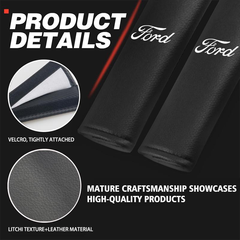 VEDB9 For Ford Leather Car Seat Belt Shoulder Cover Litchi Texture Comfort Pad Fiesta Ranger Mondeo Escape Ecosport Fusion Explorer