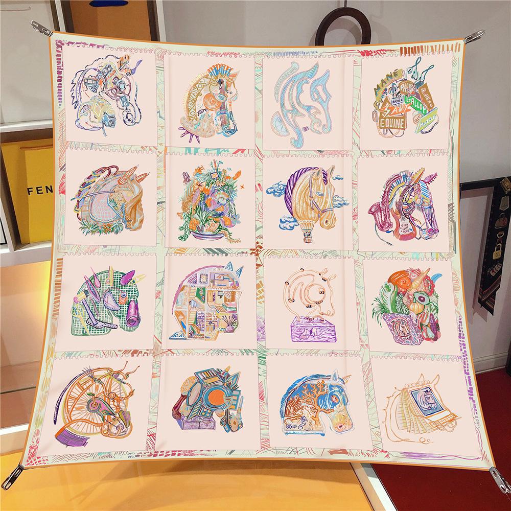 New Silk Scarf Women Horse Head Triangle Scarves Head Echarpes Silk Foulards Femme Wraps Beach Shawls Bandana Lady Hijabs