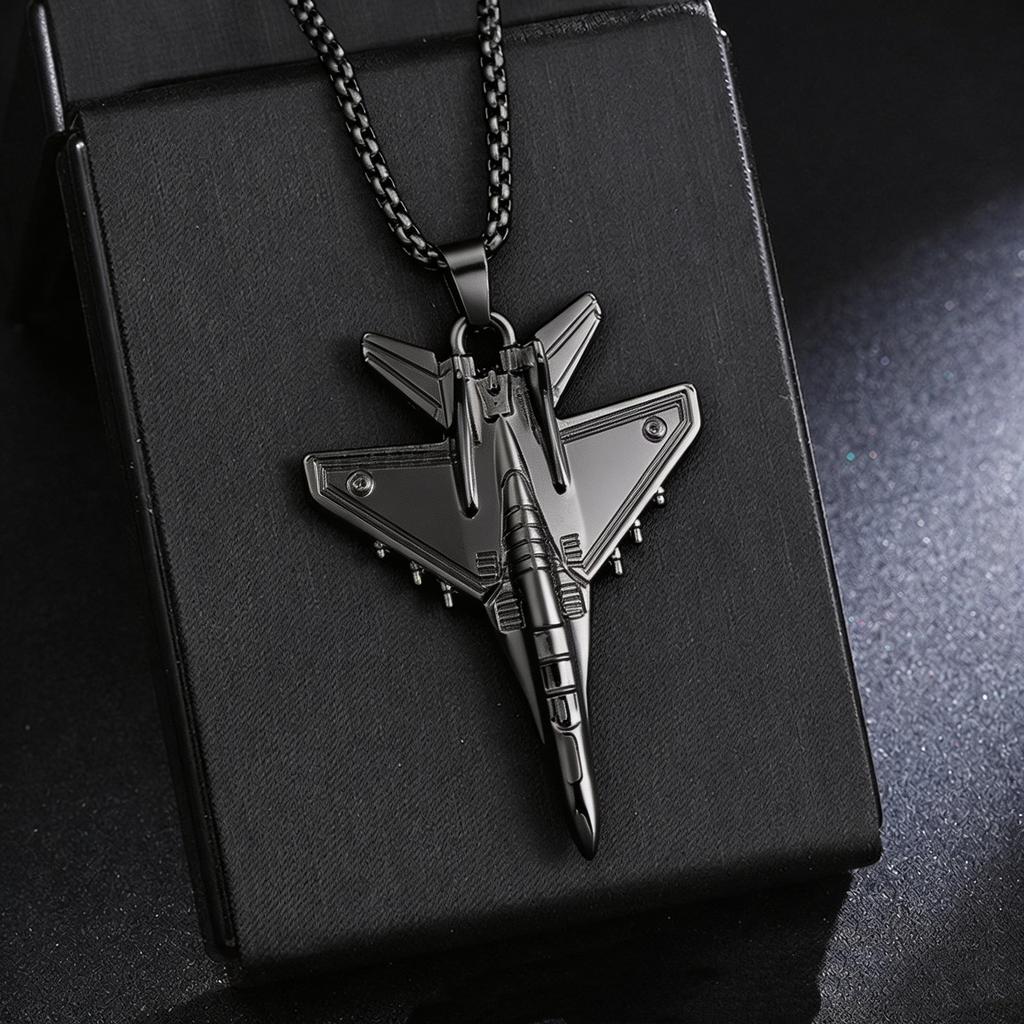 Hip Hop Fighter Jet Airplane Pendant Necklace - Commemorative Jewelry Gift