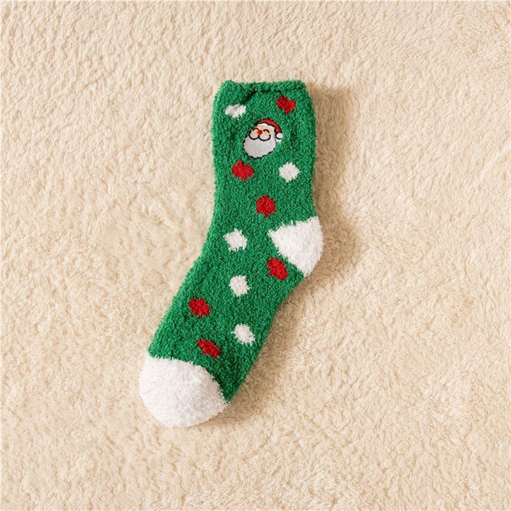 Cartoon Floor Sleep Socks Snowman Winter Red Green Elk Coral Velvet Socks Middle Tube Socks Women Hosiery Christmas Socks