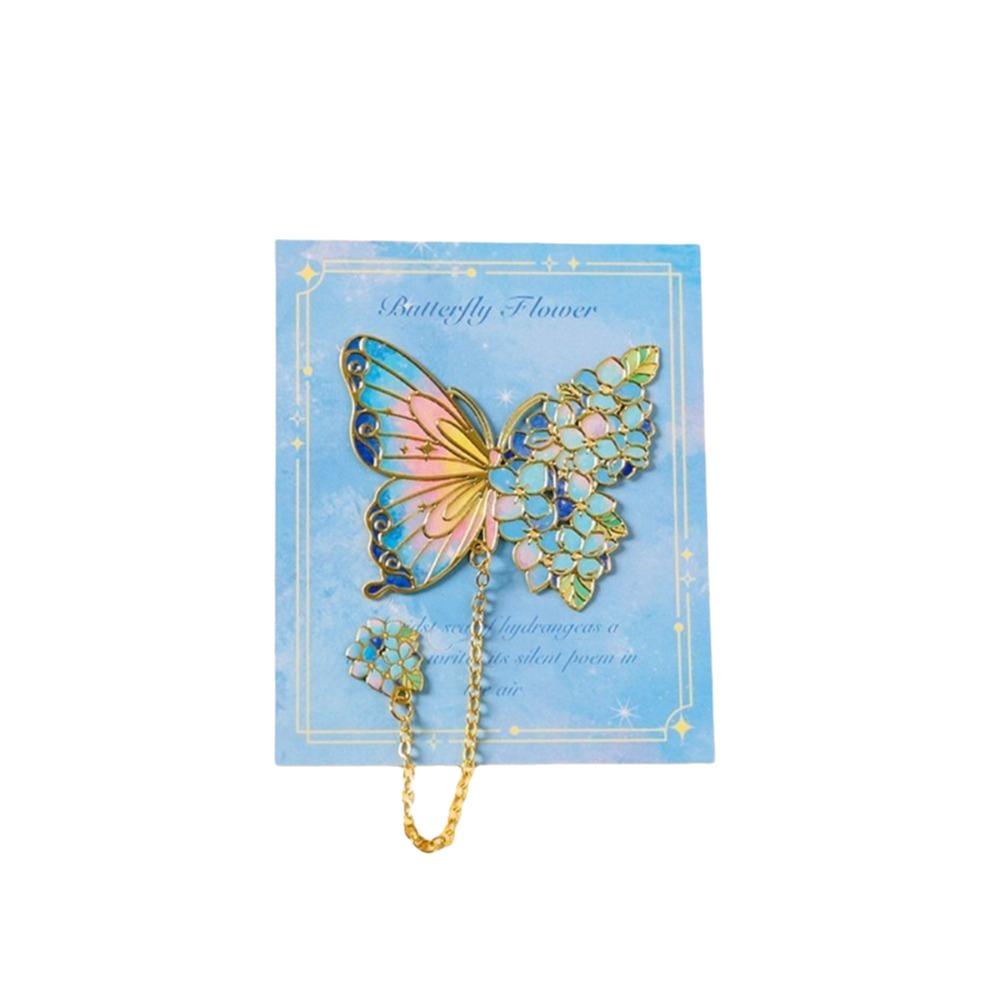 Colorful Butterfly Metal Butterfly Bookmark Hollow Flower Tassel Chain Flower Painting Bookmark Colorful Bronzing синий