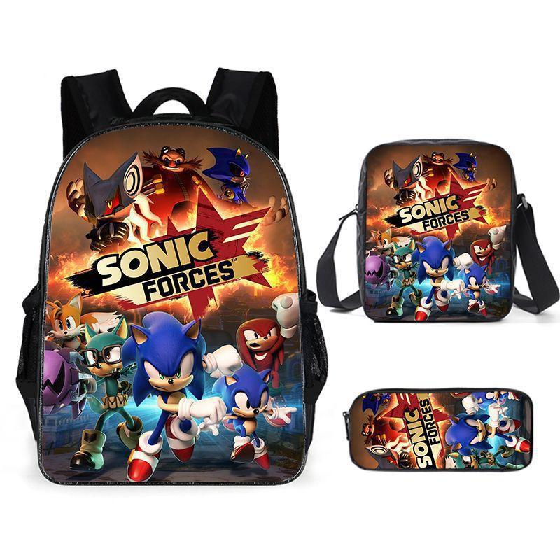 Source Sonic Schoolbag Three-Piece Set Elementary School Bag Anime Cartoon Schoolbag Men'S And Women'S Backpack
