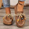 Boho Beaded Fringe Lace-Up Penny Loafers for Women , Tassel Loafers, Ladies Loafers