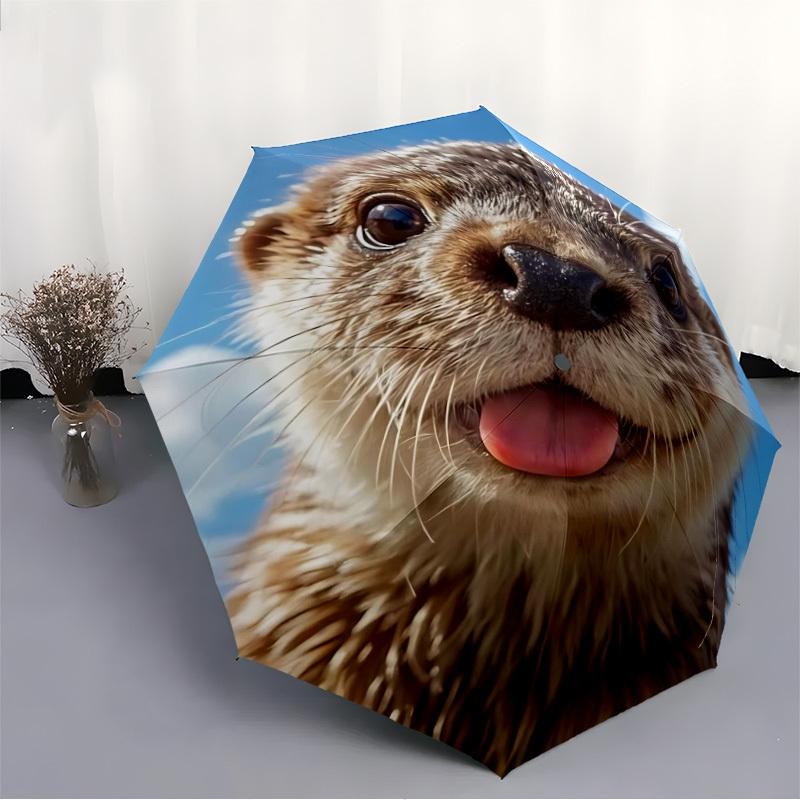 1pc Otter, Cute Automatic Open/Close Umbrella - Compact Travel Umbrella with 8-Rib Durable Frame, Lightweight & Portable Design z30