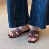 Sheepskin Version~ Simple Open-toed Wedge Heel One-word Slippers Women's Summer Retro Soft-soled Casual Hollowed-out Outer Cool Slippers