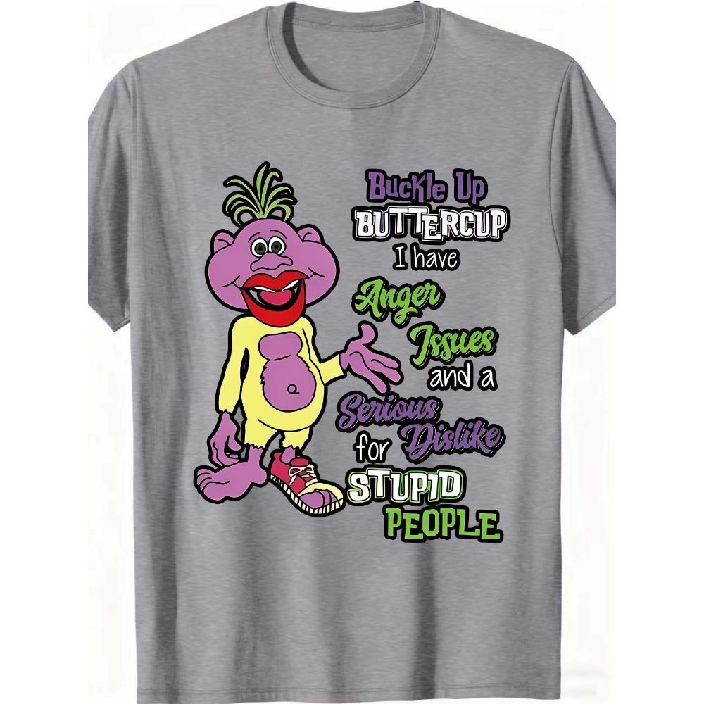 

Women Cotton Short Sleeves T-shirts Buckle Up Buttercup Women s Tee Funny Cartoon Graphic Grey Top S