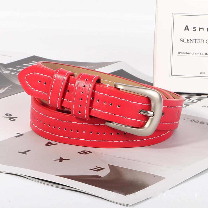 

Игла Женский Ремень с Пряжкой Универсальный Джинсовый Повседневный Маленькое Отверстие Вырез Линия Ремня красный