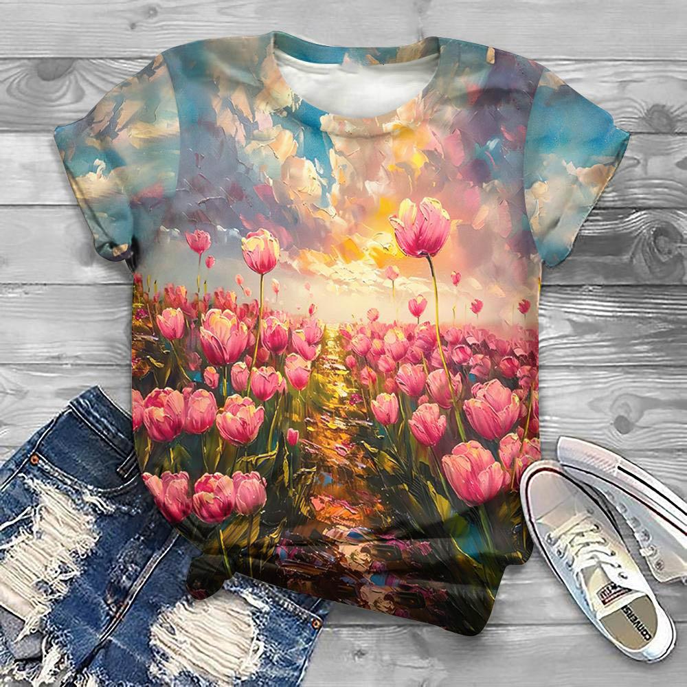 Summer Fashion Floral 3D Print T-shirts Women Streetwear Casual Famale Short Sleeve T Shirt O-neck Tees Tops Clothing
