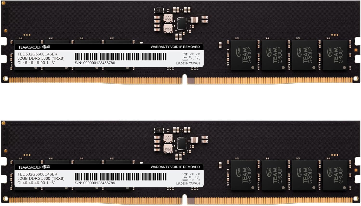 

TEAM DDR5 5600МГц 32 ГБ x 2 Настільна пам ять Серія Elite UDIMM 288pin Відповідає JEDEC Японія Необмежена гарантія TED564G5600C46DC01 PC5-44800 (комплект 64 ГБ) чорний