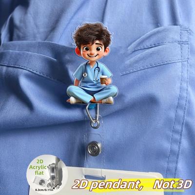 2D Flat Acrylic Male Nurse & Doctor ID Badge Holder, Retractable Badge Reel, Durable PMMA for Medical Students & Intern Nurses, Nursing Gadgets