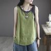 Cotton and Linen Summer New Loose Camisole Vest Women's Asymmetrical Top Button Decoration Splicing Sleeveless Top