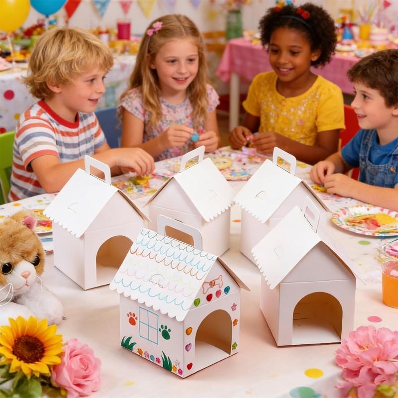 Pack Of 10 White Dog House Shape Gift Boxes Premium Cardstock Holiday Packaging Containers For Parties And Celebration