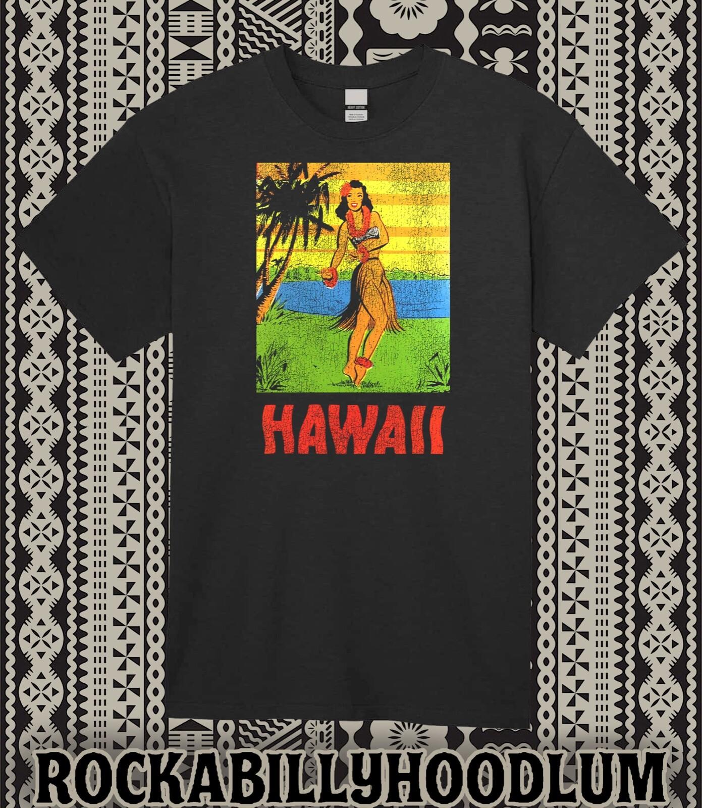 Retro Travel Tee T Shirt Hawaii State Pin Up Girl Hula Dancer Tiki Bar S