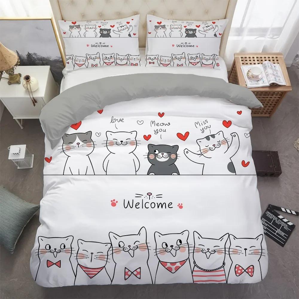 Heimtextil Cartoons Niedliche Katze Bettbezug Bettdeckenbezug Kissenbezug Junge Mädchen 23-teiliges Polyester Bettwäscheset King Queen Einzelgröße