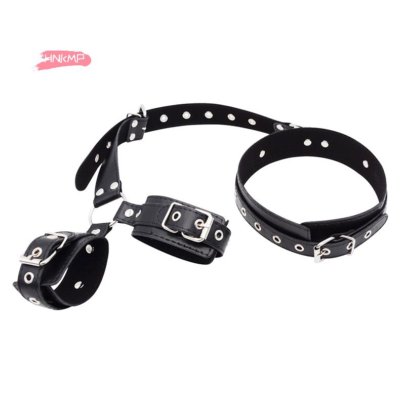 Adjustable Neck to Wrist Restraints Kit Sexy Women's behind Back Handcuffs Collar for Couples Bondage Set with Sex Game Tool