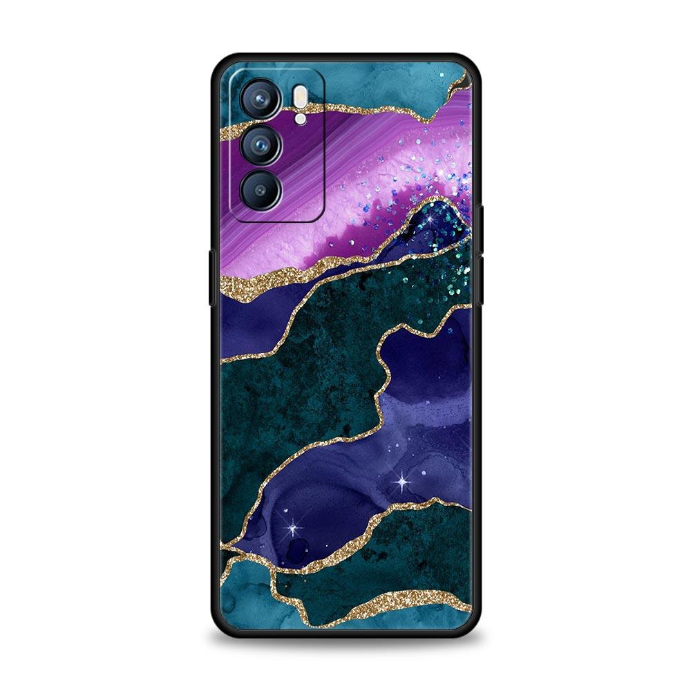 Rainbow Glitter Agate Marble Art Phone Case For Oppo Find X5 A54 A53 A52 A9 2020 A15 A95 A16 A76 A74 Reno7 SE Reno6 Pro 5G Cover