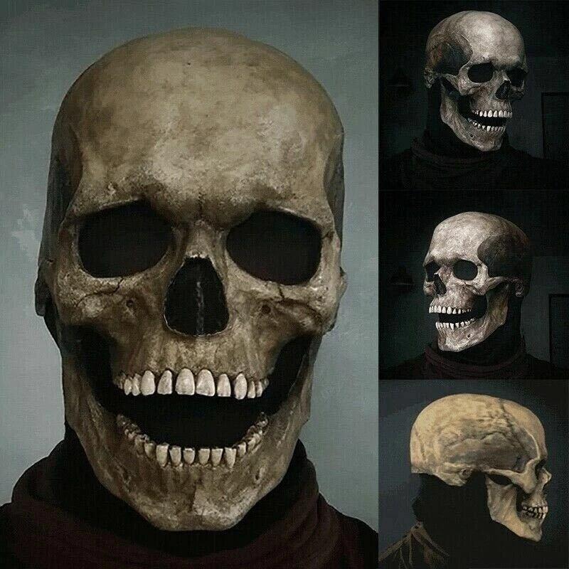 Full Head Skull Helmet Tear-Resistant Latex Headgear Skull Mask Latex Movable Jaw Mask For Cosplay Haunted House Outdoor