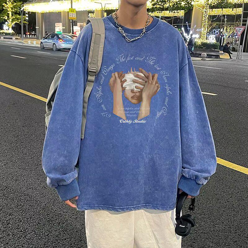 Men's Vintage Heavyweight Washed Long-Sleeve T-Shirt, Loose Fit, Perfect for Spring and Autumn