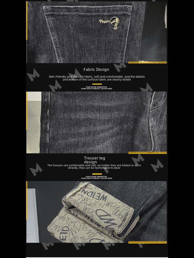 Brand Men's Trendy Elastic Embroidery Slim Straight Jeans