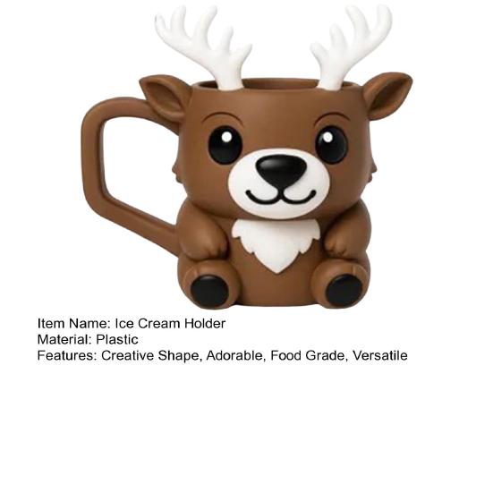 Christmas Deer Ice Cream Pint Holder with Spoon Cute Animal Cooler Sleeve Leak Proof Popsicle Cozy Beer Can Holder Deer Lover Gifts