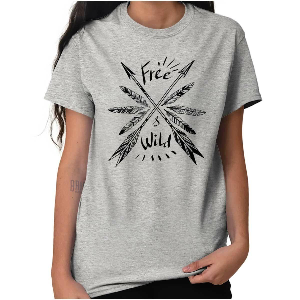 Free And Wild Inspirational Motivational Womens Short Sleeve Crew T Shirt S