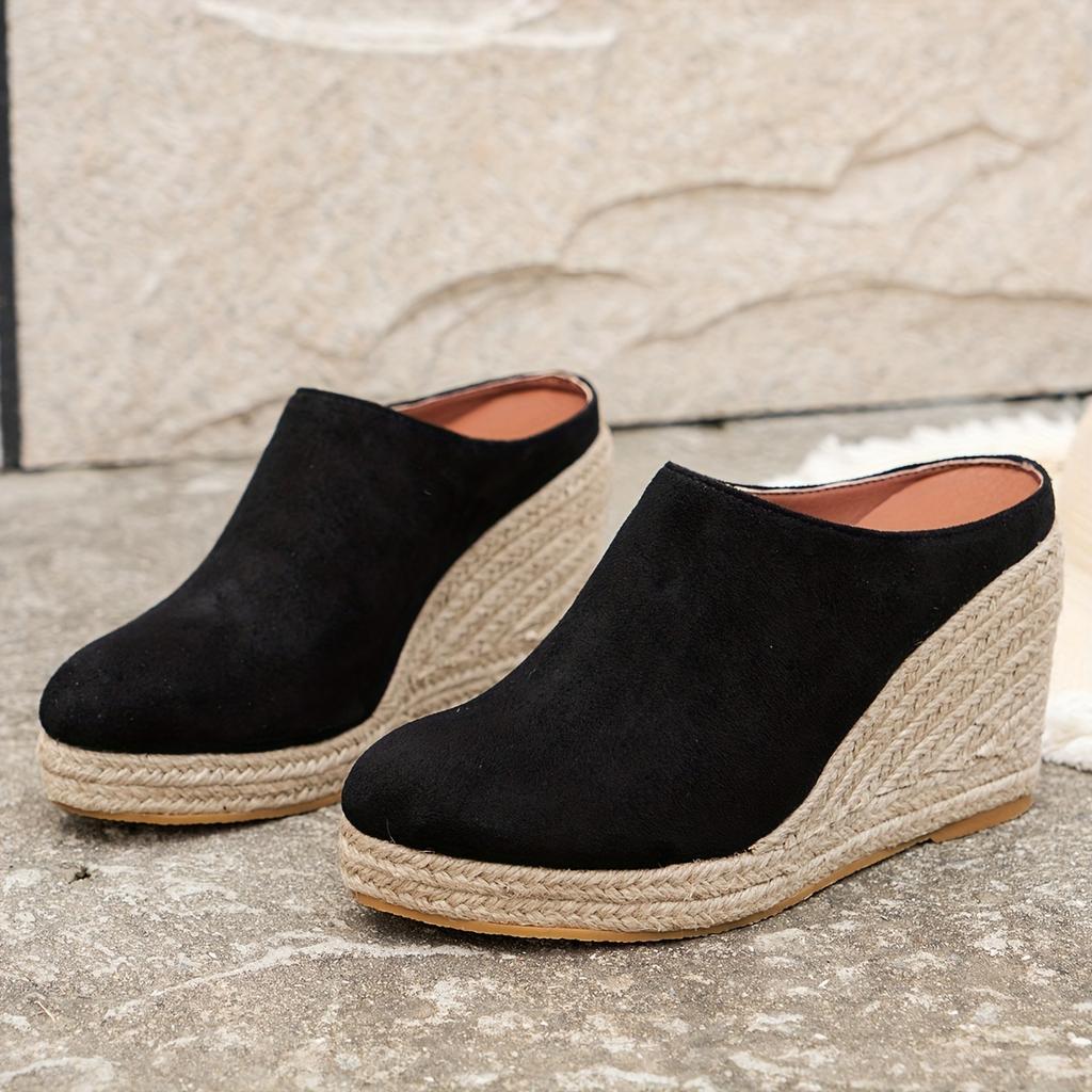 Comfortable Summer Espadrille Wedge Mules, Women's Fashion Casual Slip-On Half Sandals Shoes