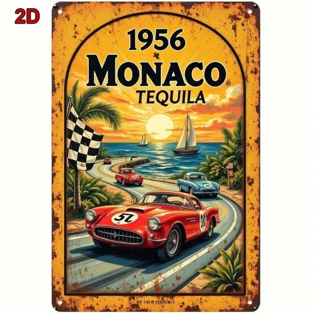 Vintage Monaco Grand Prix Metal Poster Car Boat Art Garage Decor