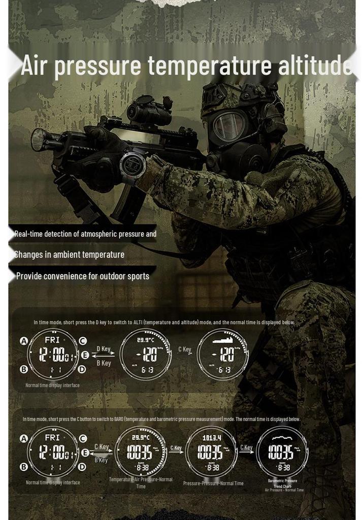 Sanda Multifunctional Sports Watch: Air Pressure, Temperature, Altitude, Weather Forecast, Compass, Pedometer, Luminous Display.