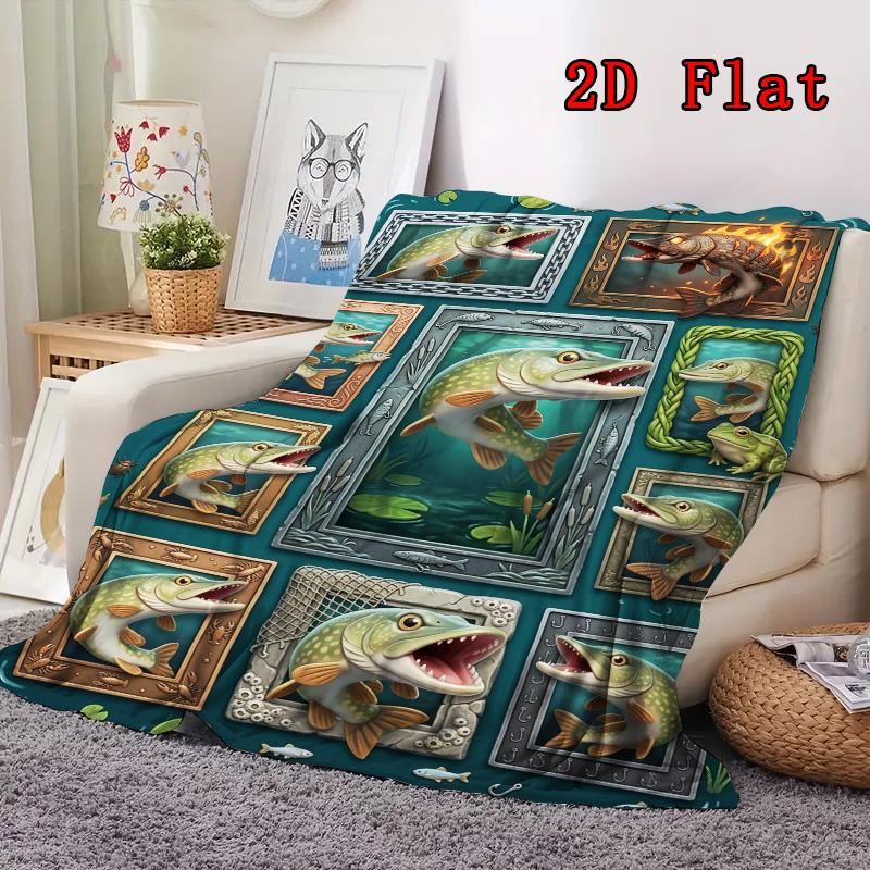 Fish Frame Collage 2D Flat Pattern Flannel Blanket, High quality All Seasons, Home Decor, Warmth and Comfort, Perfect for Christmas Gifts.