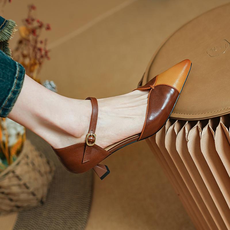 

Fashion Summer Women Sandals Cowhide Shoes for Women Pointed Toe Thin Heel Giadiator Sandals Narrow Band Handmade Shoes 40