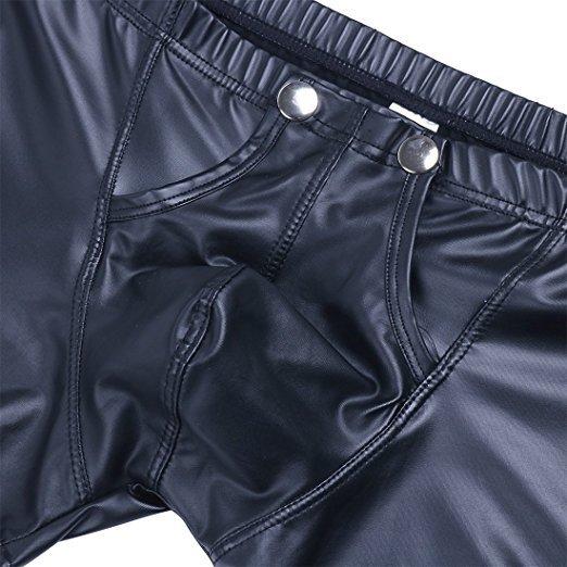 Sexy Patent Leather Men's Boxer Briefs, Imitation Leather, Sexy U-convex Design, Buttons, Easy-to-remove Panties