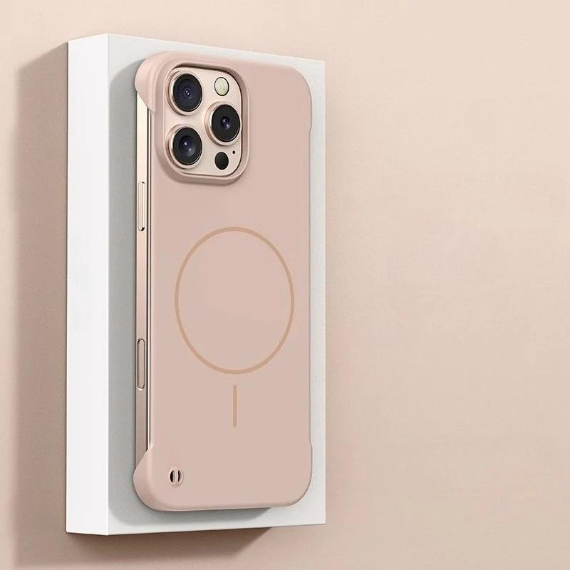 

Чехол для iPhone 16E Magsafe Frameless Shockproof Case для iPhone 16 Pro Max 16Plus 15 14 13 Pro Max Ultra Thin Wireless Charging Hard Cover iPhone 16 Pro розовый