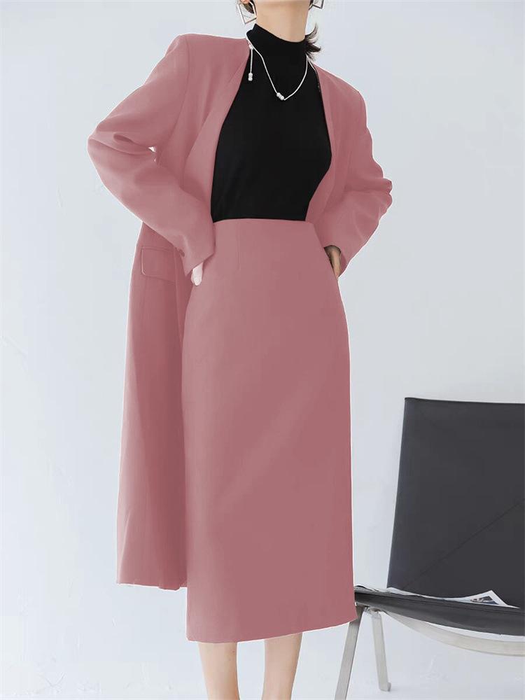 Women's Mid-Length Coffee-Colored A-Line High-Waisted Slit Skirt