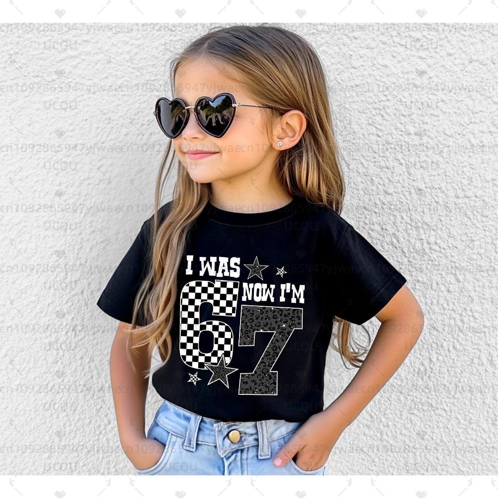 Kids 6 7 Print T-Shirt Short Sleeve Round Neck Casual Top Tees Summer Comfortable Fashion Girl and Boy Clothing