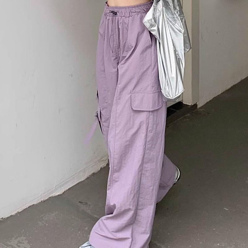 Summer Thin High  Waist Drawstring Cuffed Quick  Drying American  Style Work Pants for Women  Casual Wide  Leg Sports Trousers