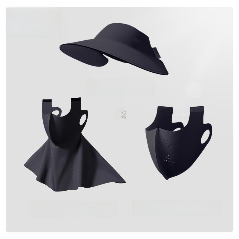 Polyester Sun Shield Cap With Wide Brim And Detachable Face Mask For Outdoor Activities