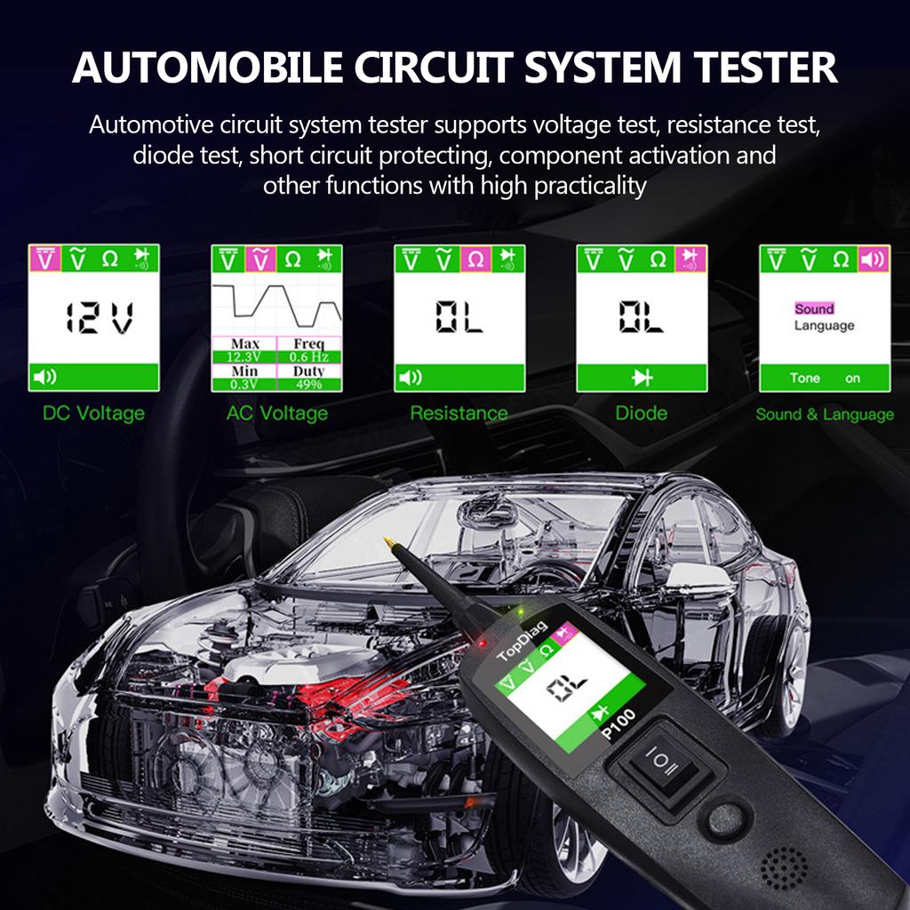 Kfz-Schaltkreistester Stromkreis-Prüfkit Autospannungs-/Widerstandstester Diagnosewerkzeug 12/24V Überlast/Kurzschluss