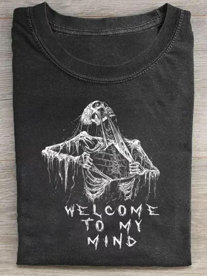 1 Skull Print T-Shirt, 100 Cotton Crew Neck T-Shirt, Casual Street Style Short S XXXL