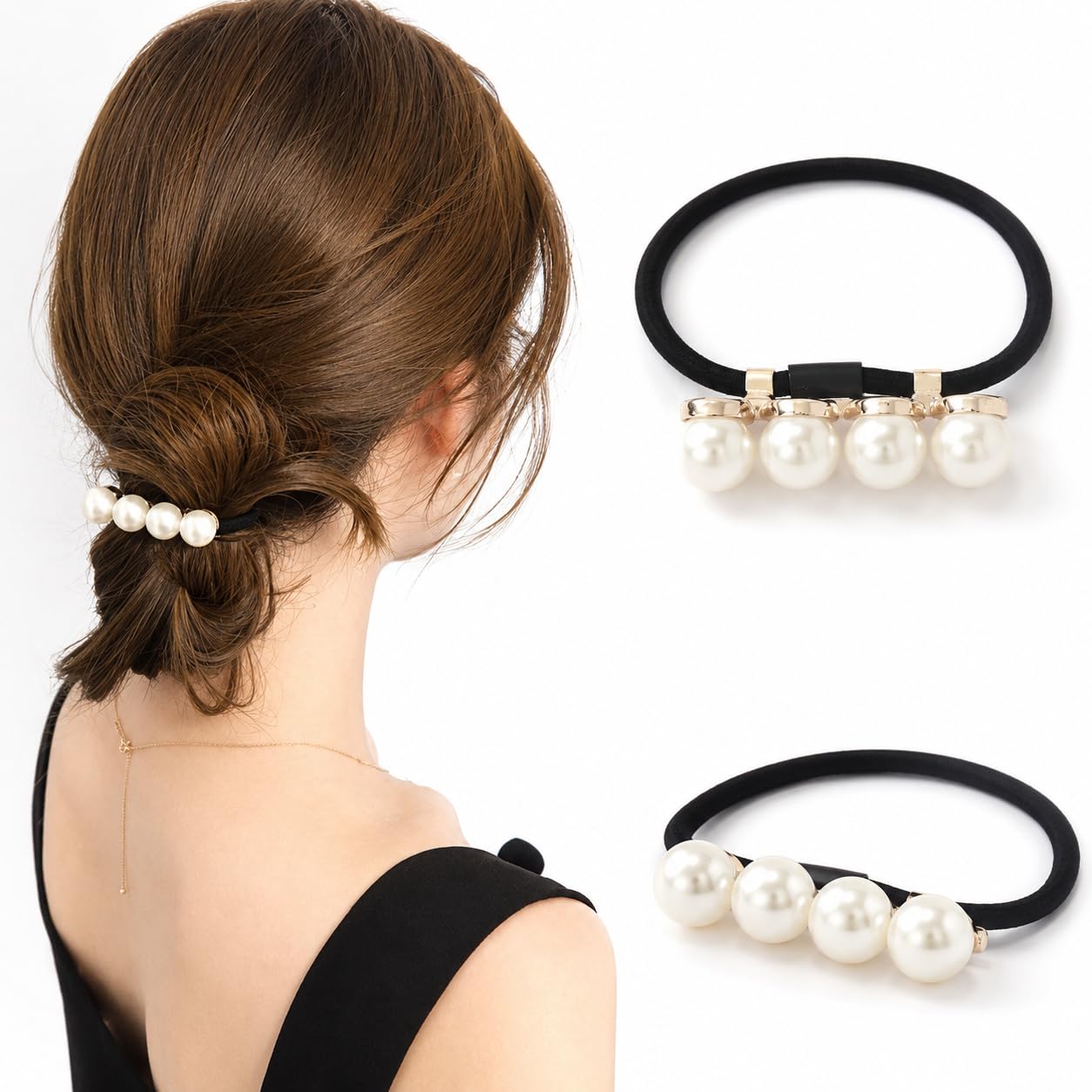 Hair tie pearl 2-piece set 4-strand womens accessory decoration stylish elegant simple adult wedding Korean style
