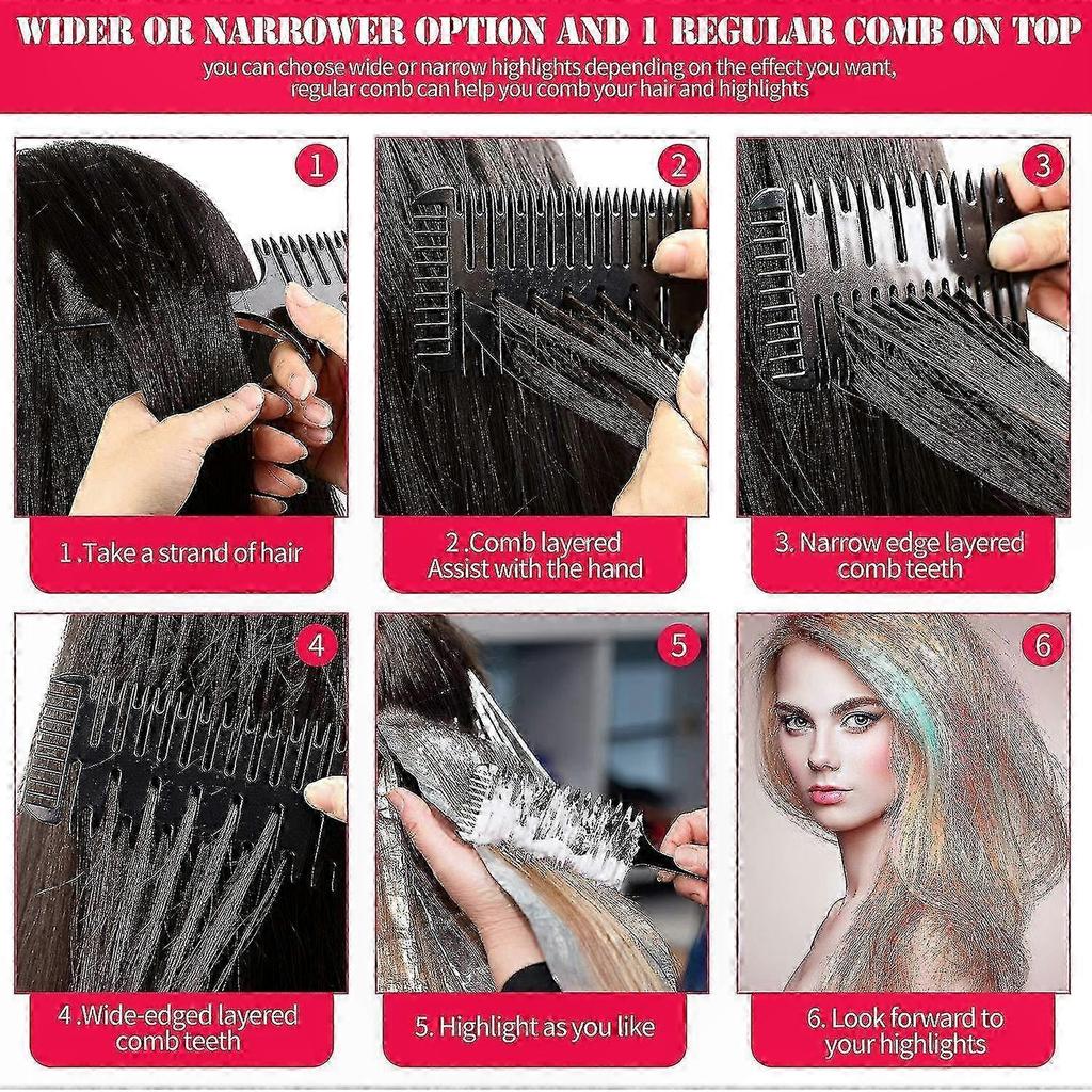 3-Piece Hair Highlighting Comb Set, 3-Way Weaving & Foil Styling Tools for Hair Coloring