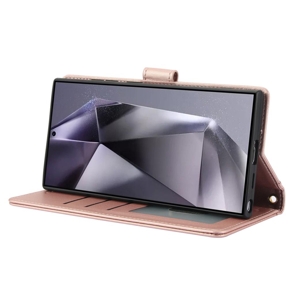 For Samsung Galaxy S26 Ultra Case PU Leather Stand View Phone Wallet Cover with Hand Strap