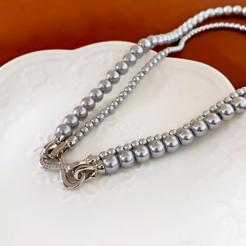 French Light Luxury Diamond-encrusted Artificial Pearl Necklace Retro Court Style Collarbone Chain Niche High-end Jewelry Women