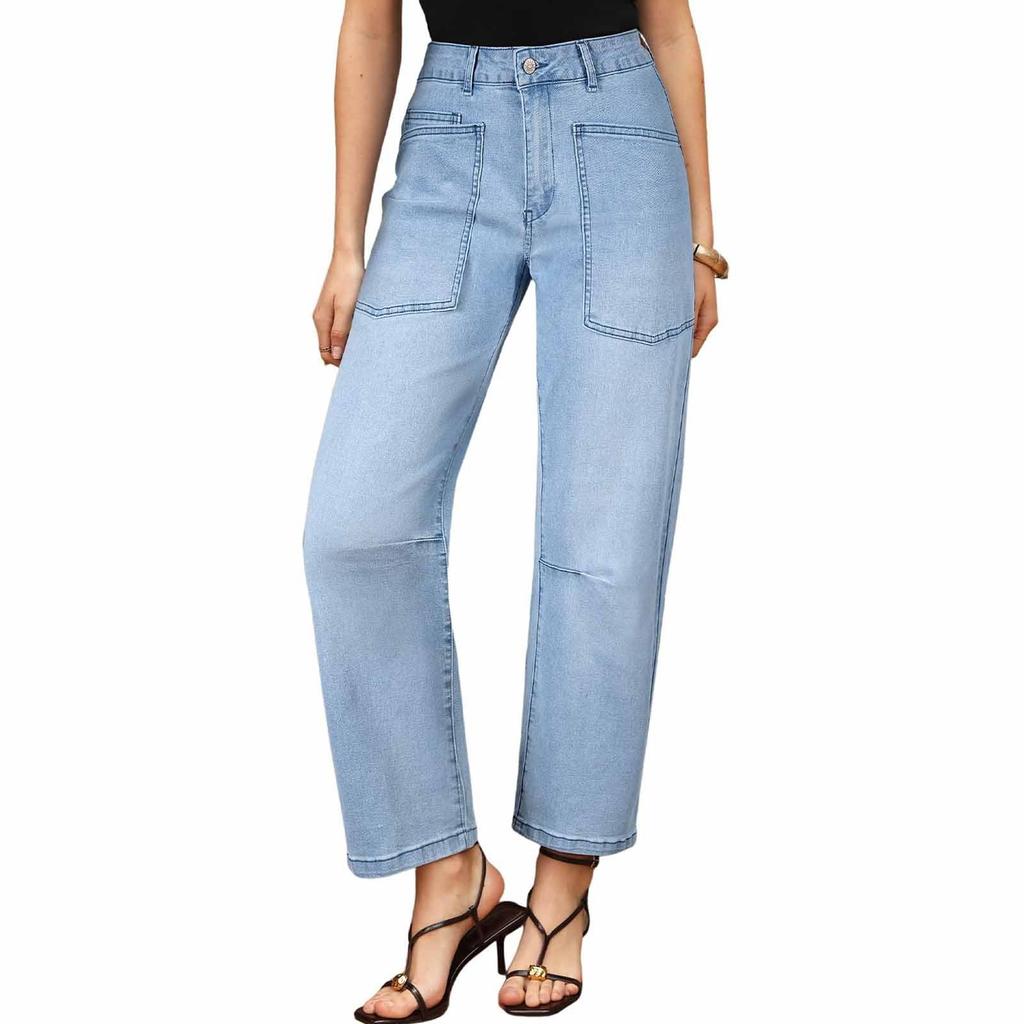 Womens Baggy Barrel Jeans High Waisted Wide Leg Boyfriend Denim  Pants