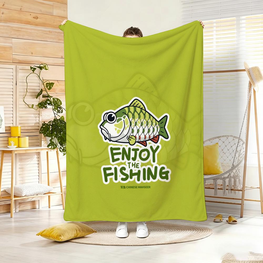 Cartoon F-Freshwater Game Fish Fishing Throw Lightweight 240G Flannel Blanket Soft Skin-Friendly For Summer Cooling