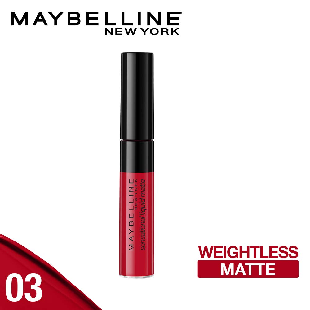 Maybelline New York Sensational Liquid Matte Lipstick 03 Flush It Red 7ml Lightweight Non-Sticky Non-Drying