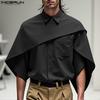 INCERUN Men Lapel Collar Short Sleeve Irregular Layers Patchwork Casual Cape Shirts